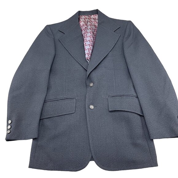 JCPenney Blazer Men 36 Gray Poly Texture Knit 60s 70s Suit Jacket VTG‎ USA - Picture 1 of 15